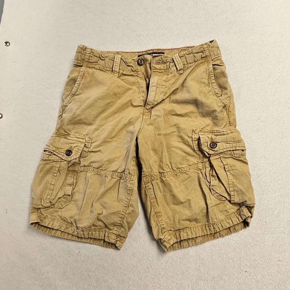 American Eagle Longboard Cargo Shorts Mens 30 Tan Khaki Ripstop Cotton Utility